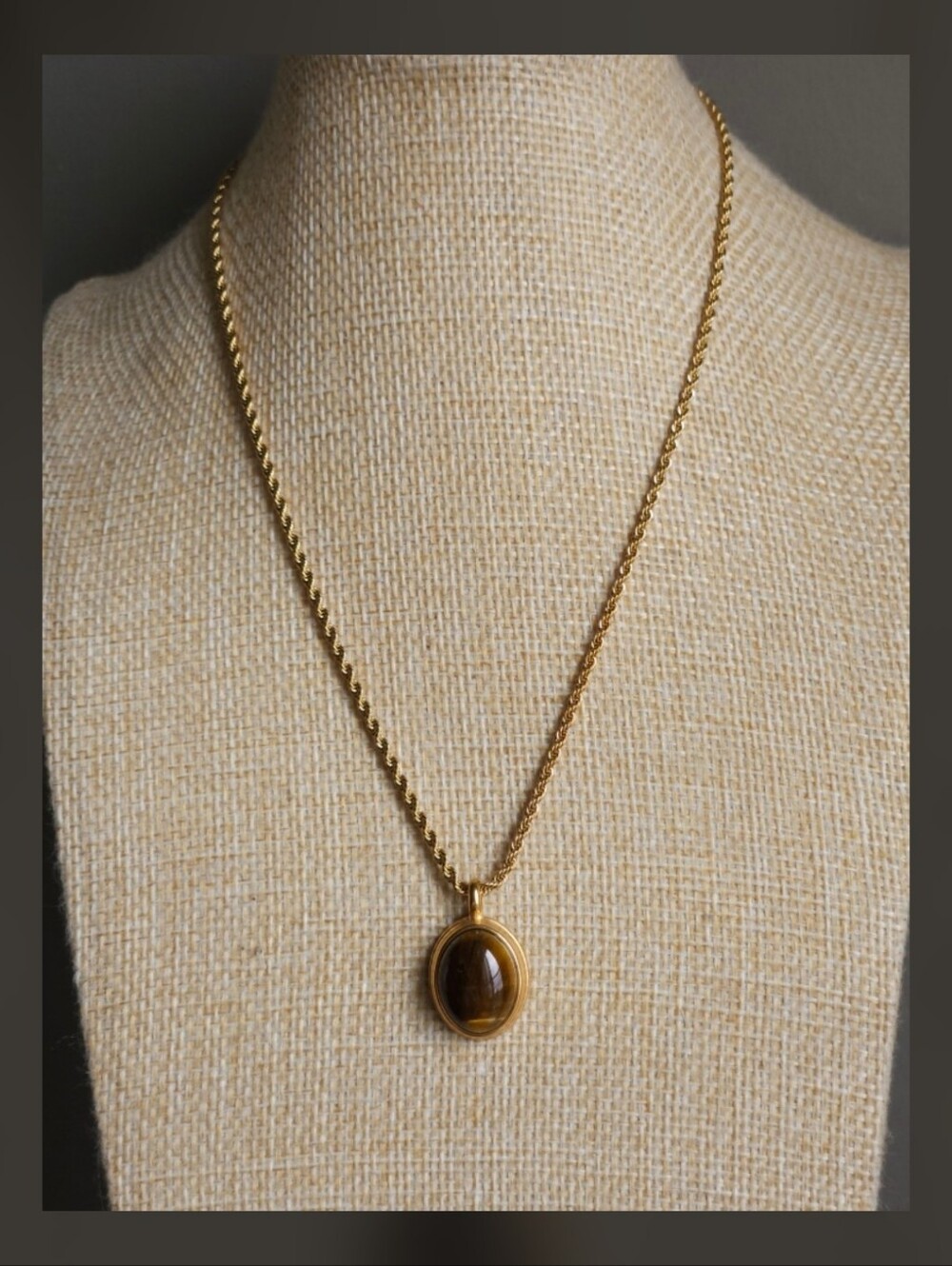 Gold-Tone Oval Tiger's Eye Pendant Necklace - Women Jewelry